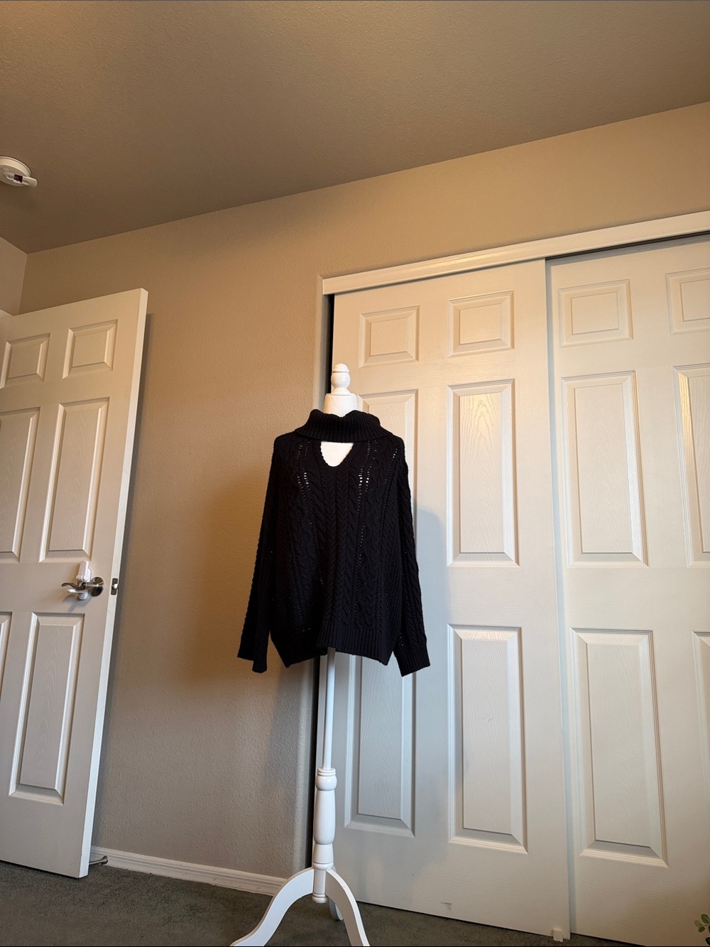 Lane Bryant Black Open-Knit Turtleneck Sweater with  front Keyhole